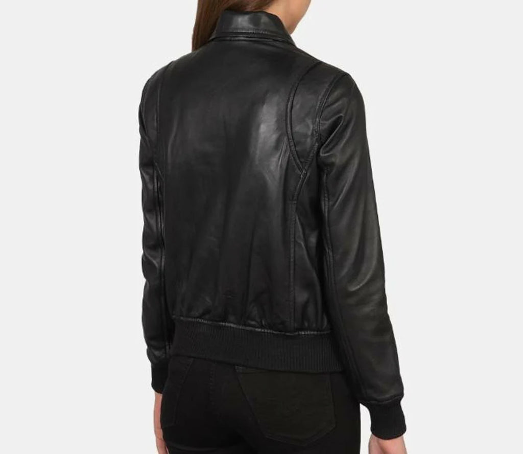A-2 Women Black Leather Bomber Jacket
