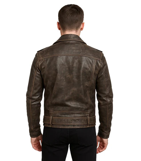 Allaric Alley Distressed Brown Leather Biker Jacket