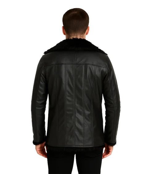 Furcliff Black Leather Coat