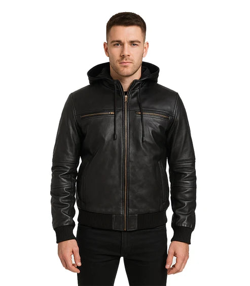 Bouncer Biz Black Leather Bomber Jacket