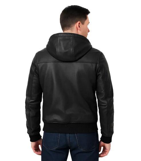 Bouncer Biz Black Leather Bomber Jacket