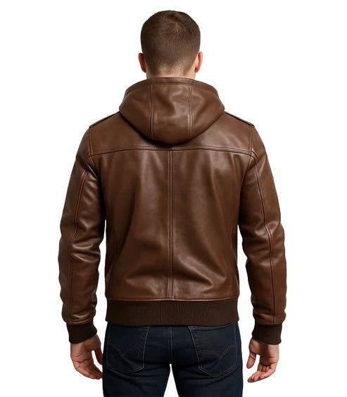 Bouncer Biz Brown Leather Bomber Jacket