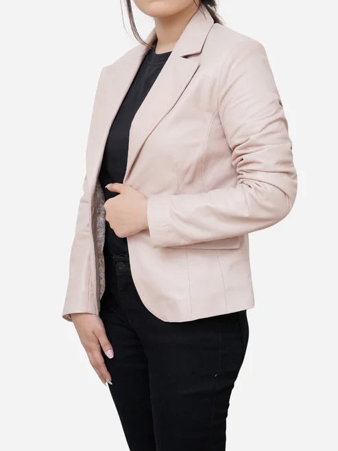 Sophie Genuine Leather Slim Fit Light Pink Blazer3