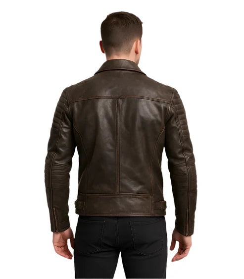 Distressed Brown Leather Biker Jacket