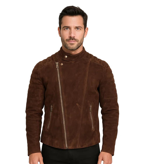 Faisor Mocha Brown Suede Biker Jacket