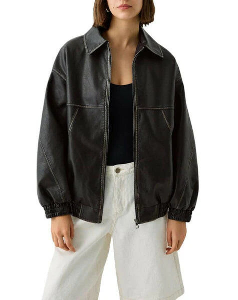 Flair Vintage Brown Bomber Leather Jacket
