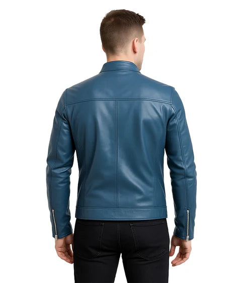 Men's Ionic Blue Biker Leather Jacket