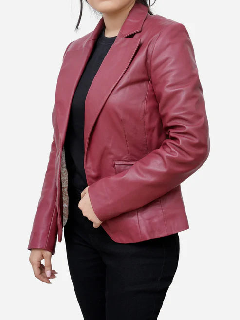 Rosalie Casual Genuine Maroon Leather Blazer