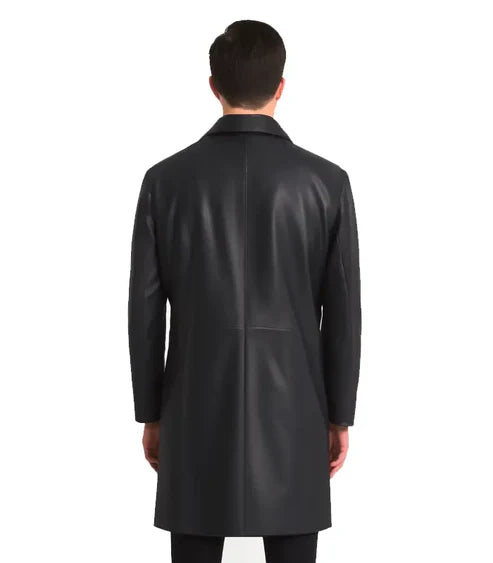 Mateo Black Single Breasted Leather Coat