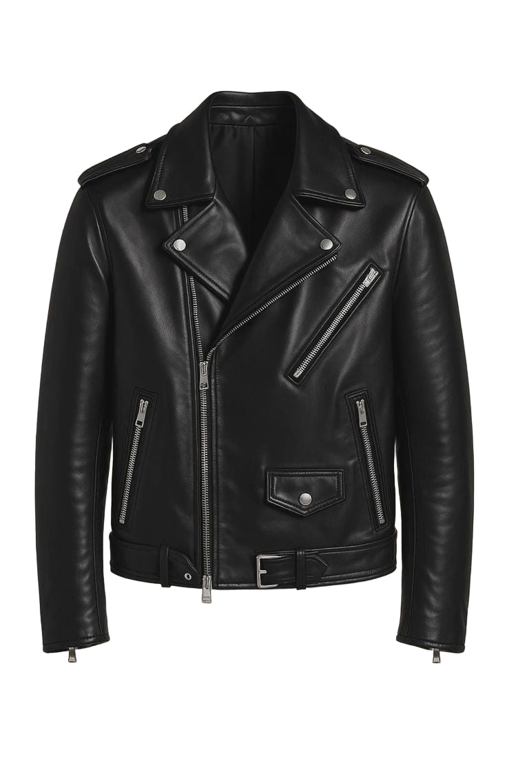 Men’s Classic Black Leather Biker Jacket