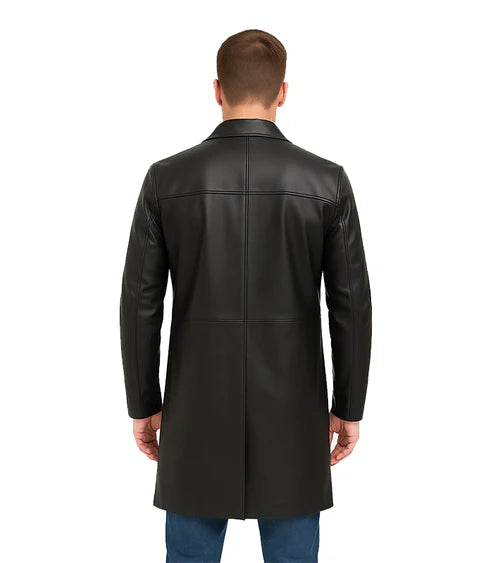 Men’s Cowhide Black Long Leather Coat