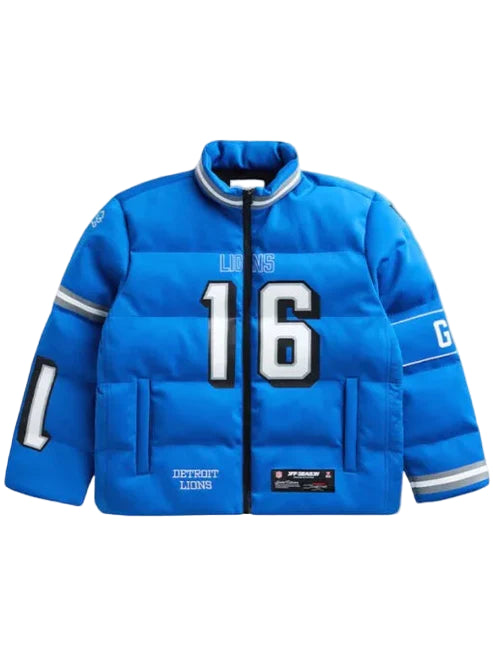 Off Season Jared Goff Detroit Lions Blue Puffer Jacket