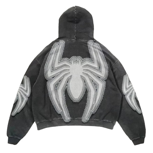 Streetwear Vintage Spider Print Hoodie