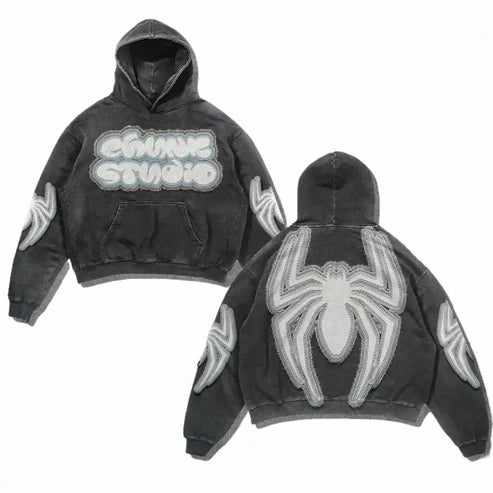 Streetwear Vintage Spider Print Hoodie