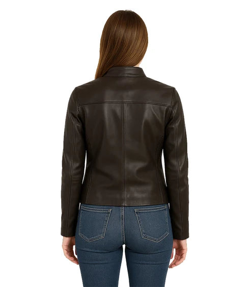 Rave Brown Leather Biker Jacket Women 2