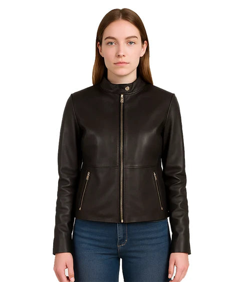 Rave Brown Leather Biker Jacket Women