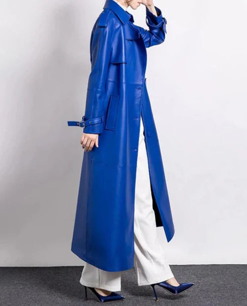 Women's Royal Blue Full Length Trench Coat