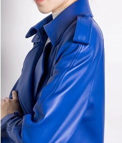 Women's Royal Blue Full Length Trench Coat