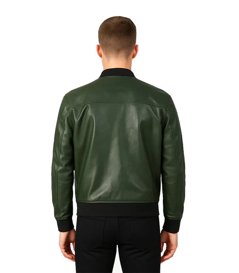 Shane Green Leather Bomber Jacket For Men's