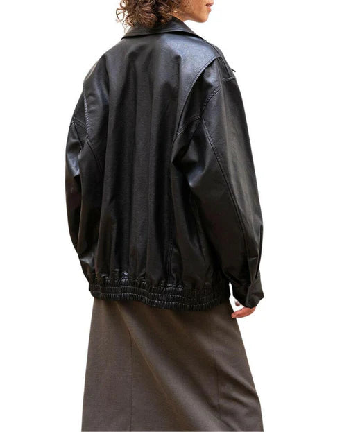 Tessa Black loose fit Leather Jacket