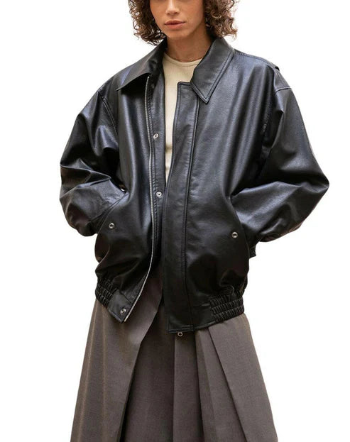 Tessa Black loose fit Leather Jacket