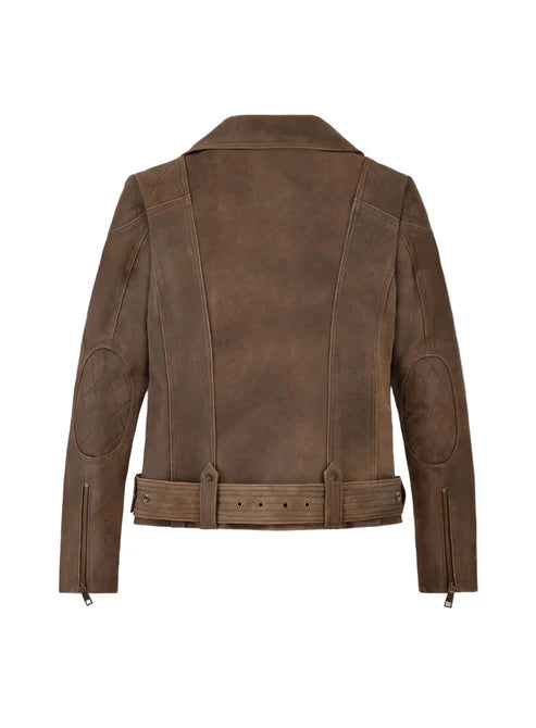 Vintage Brown Distressed Leather Biker Jacket