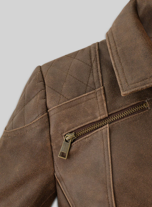 Vintage Brown Distressed Leather Biker Jacket