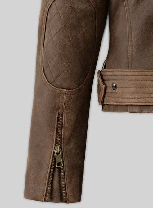 Vintage Brown Distressed Leather Biker Jacket