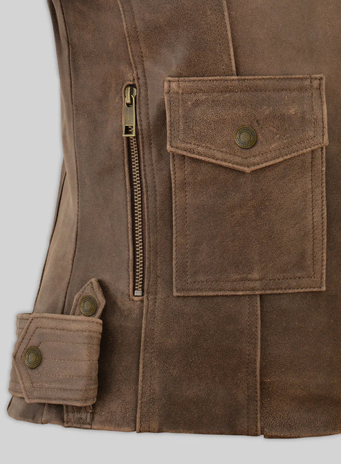 Vintage Brown Distressed Leather Biker Jacket