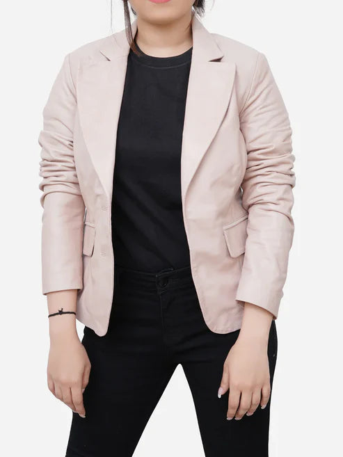 Sophie Genuine Leather Slim Fit Light Pink Blazer5