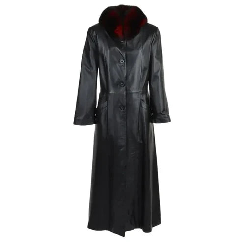 Women's Black Real Leather Trench Coat