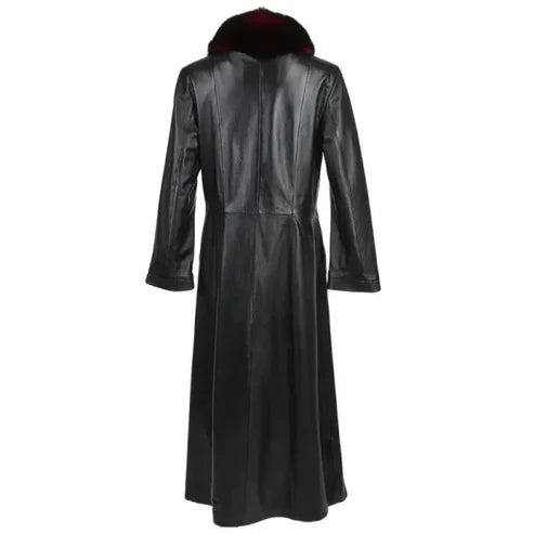 Women's Black Real Leather Trench Coat2