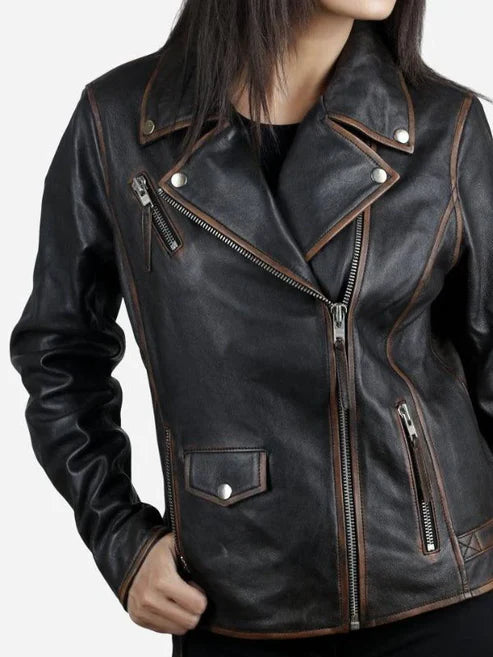 Daniela Women's Dark Brown Biker Leather Jacket