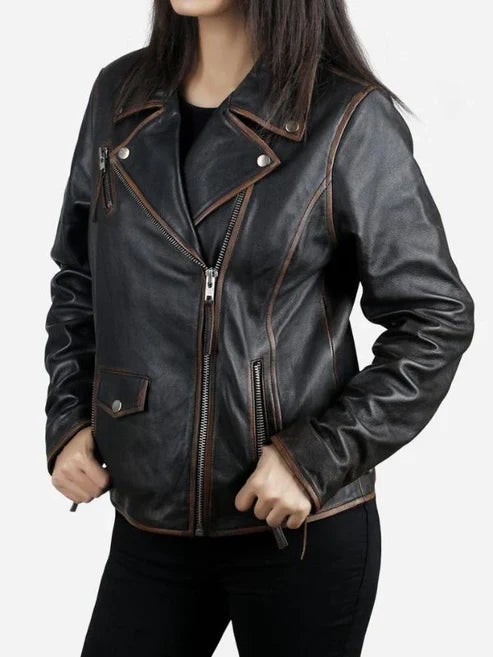 Daniela Women's Dark Brown Biker Leather Jacket