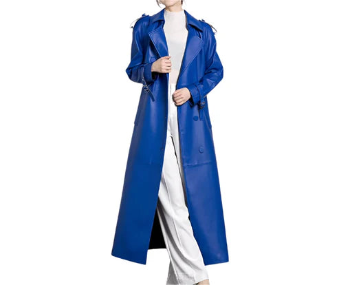 Women's Royal Blue Full Length Trench Coat