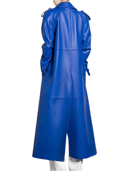 Women's Royal Blue Full Length Trench Coat