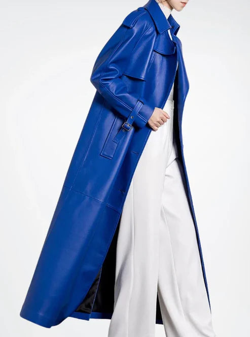 Women's Royal Blue Full Length Trench Coat