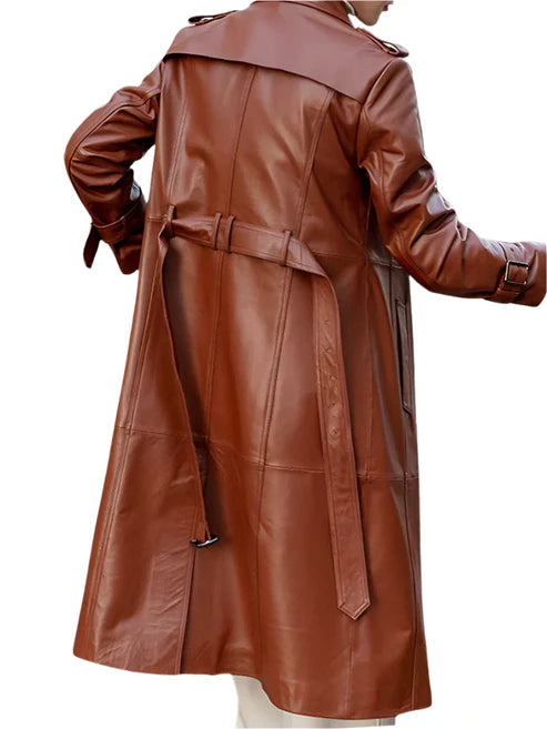 Women's Brown Genuine Soft Leather Trench Coat 