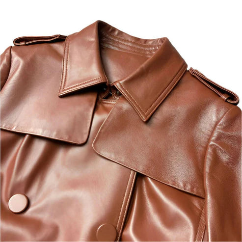 Women's Brown Genuine Soft Leather Trench Coat