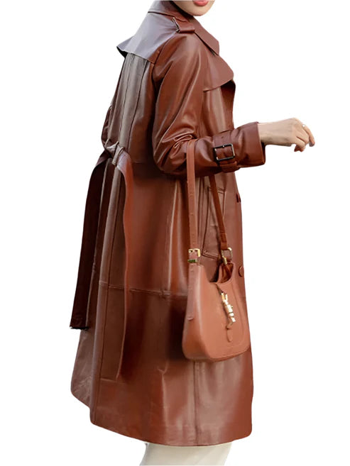 Women's Brown Genuine Soft Leather Trench Coat